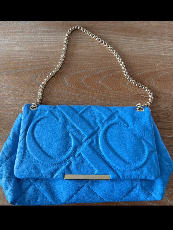 CH CAROLINA HERRERA BLUE EMBOSSED LEATHER SHOULDER OR CROSSBODY BAG main image 4